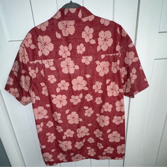Men's Chaps Ralph Lauren Hibiscus Floral Short Sleeve Button-up Red Shirt - L - Picture 3 of 5